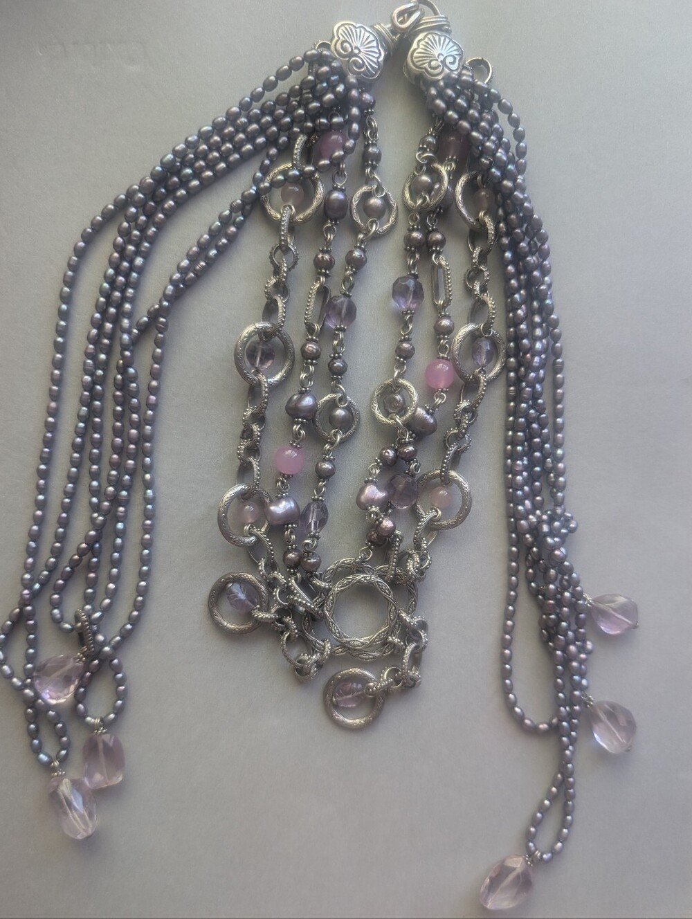 Stephen Dweck Multi-Strand Pearl and Purple Beaded Statement Necklace